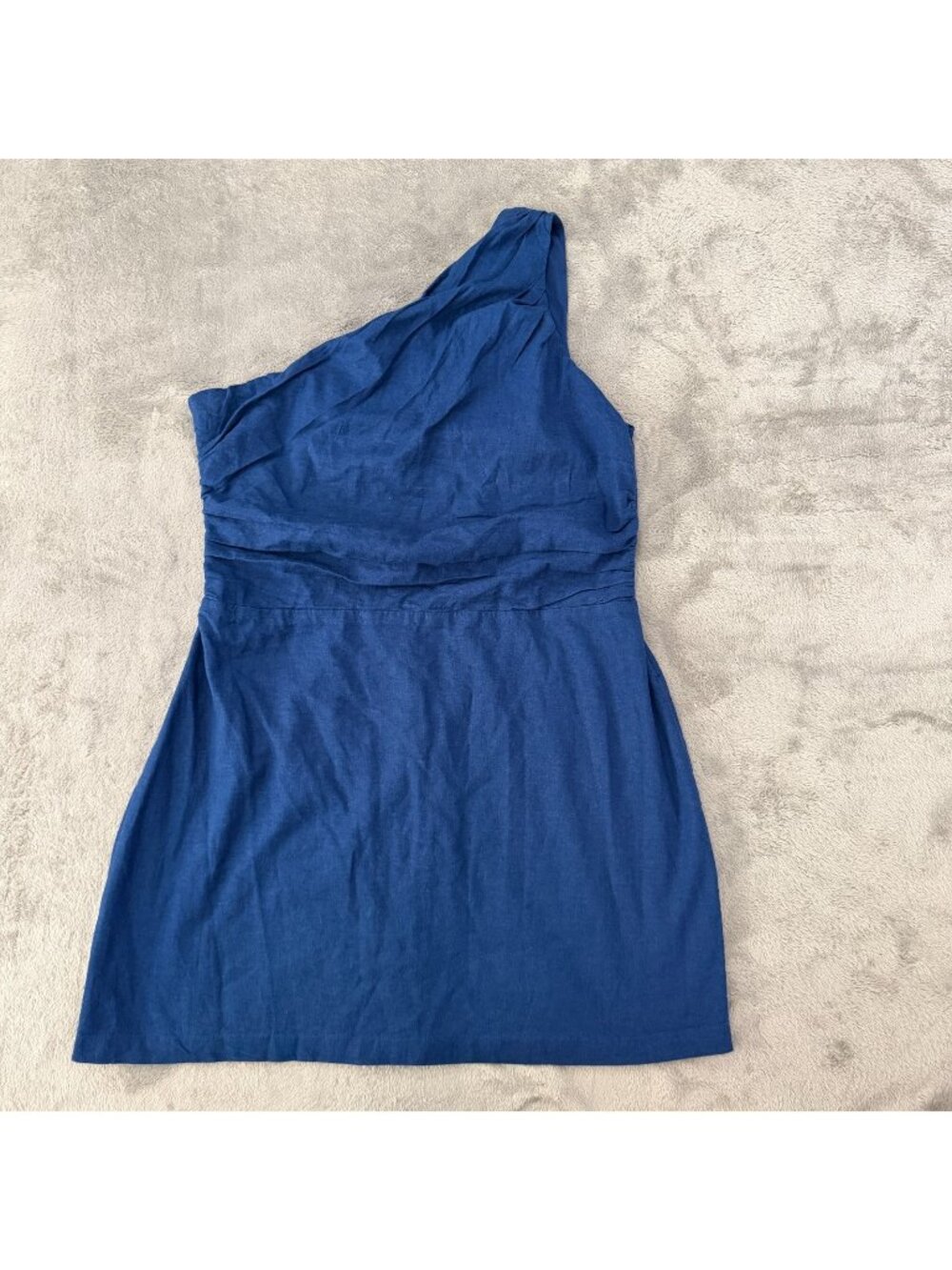 NWT Abercrombie & Fitch Blue One Shoulder Linen Blend Mini Dress XL